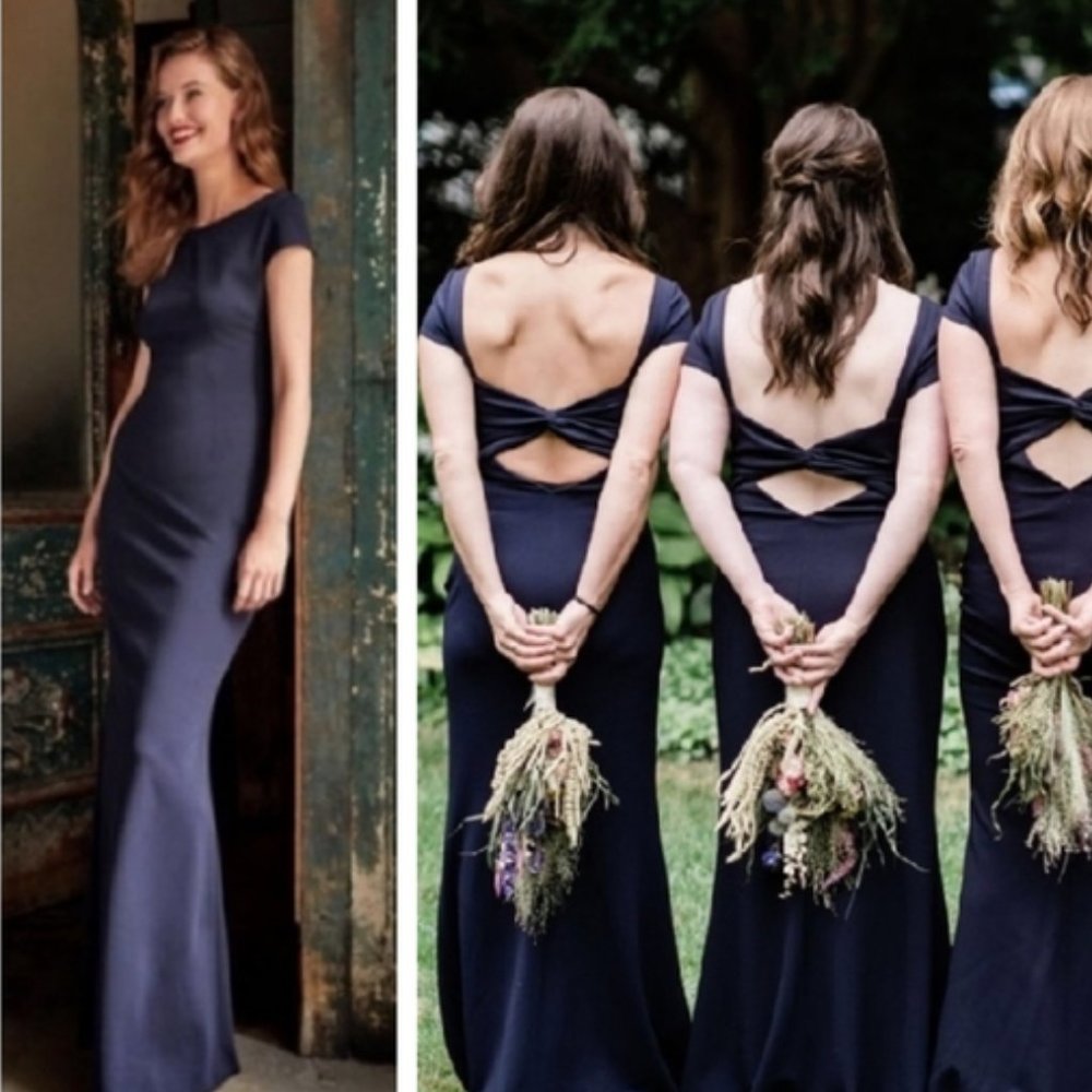 New Katie May BHLDN Madison 14, 16, 20 Blue Bow Back Long Bridesmaid Maxi Gown